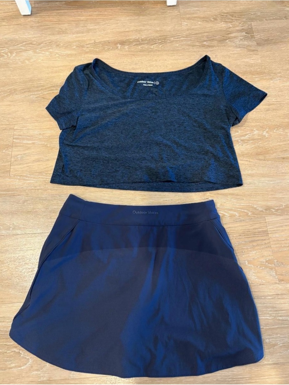 Outdoor Voices Navy Skort with Matching Navy Crop Top